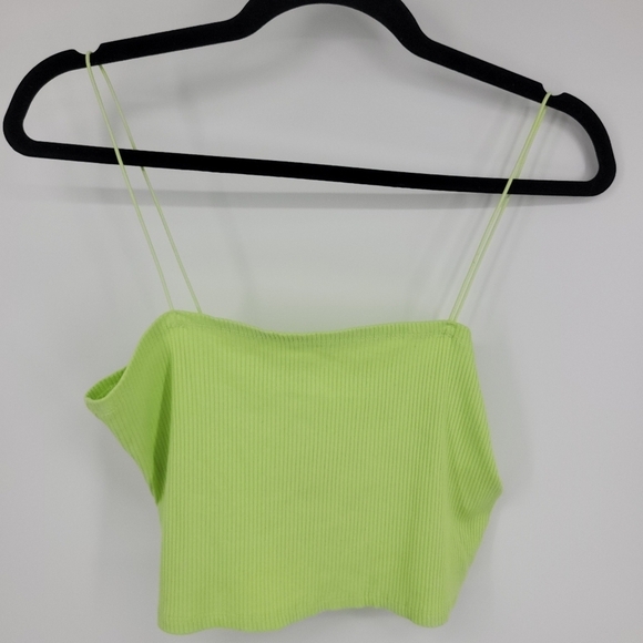 H&M Womens Lime Green Spaghetti Strap Rip Fitted Crop-Top Size L - Picture 3 of 10